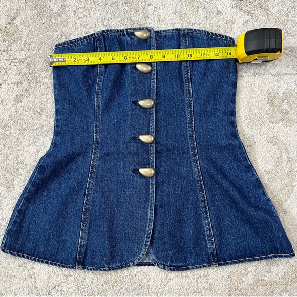 NWT Meshki Lennox Denim Strapless Top & Wide Leg Jeans Set XXS Tall Fit Blue - Picture 9 of 11